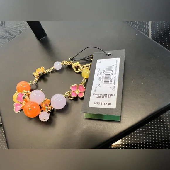 SALE🔥 NIP Kate Spade Freshly Picked Bracelet Pink Orange Yellow Gold Tone - Picture 9 of 15